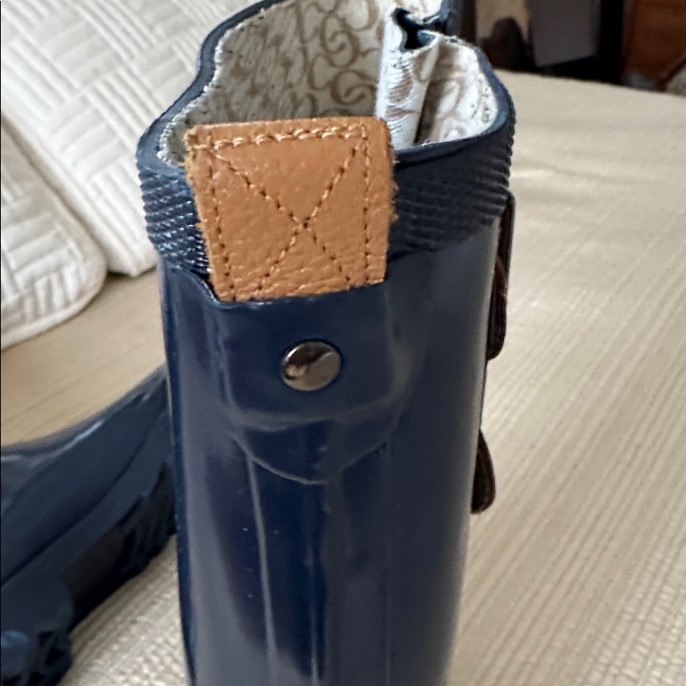 Chooka Shiny Blue Rain Boots with Tan Buckle Accents - Picture 6 of 15